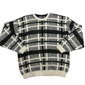 Vintage Liberty 100%Cotton Light Gray Plaid Crewneck Sweater Mens XL Made in USA